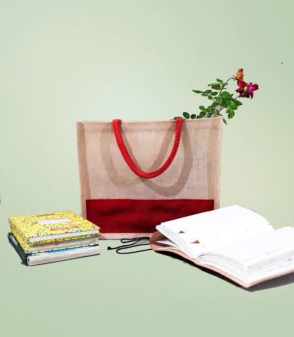 "Eco-Friendly Elegance: Jute/Burlap Tote Bag with Canvas Pocket - The Perfect Return Gift in Delhi"