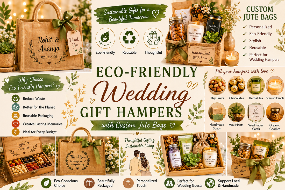 Eco-Friendly Wedding Gift Hampers with Custom Jute Bags