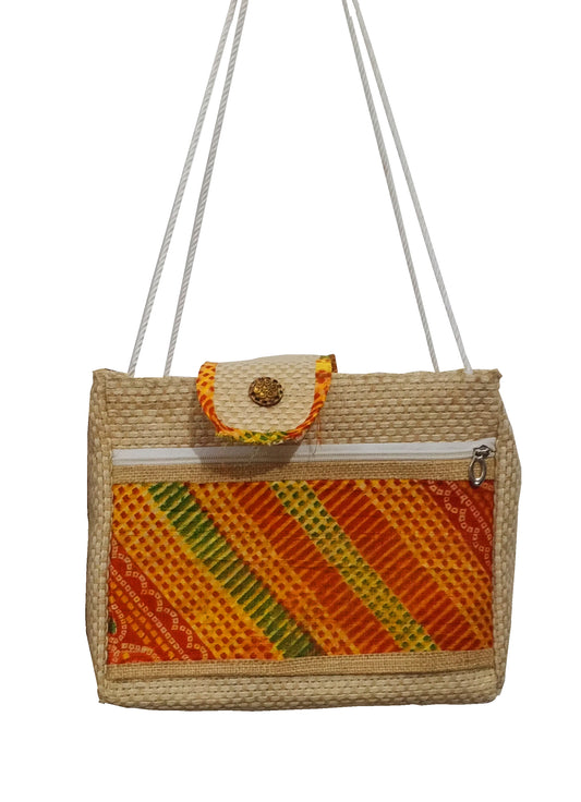 Handmakers Pure Jute handbag for women with white Beige Color set