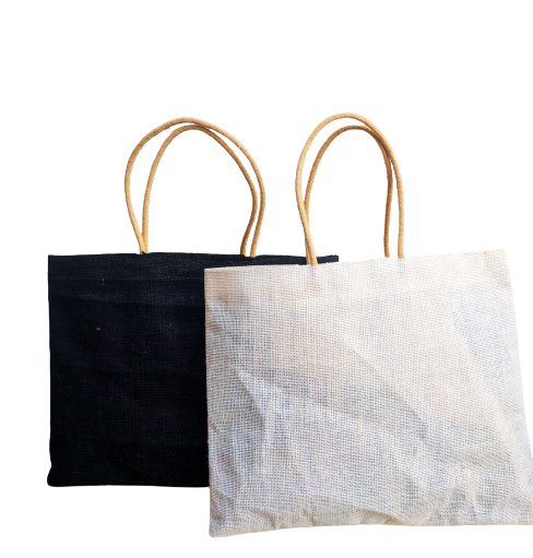 DESHKARI Handmakers Jute Women's Fashion Handbags Pack of 2 (white, black) 15X13 inch