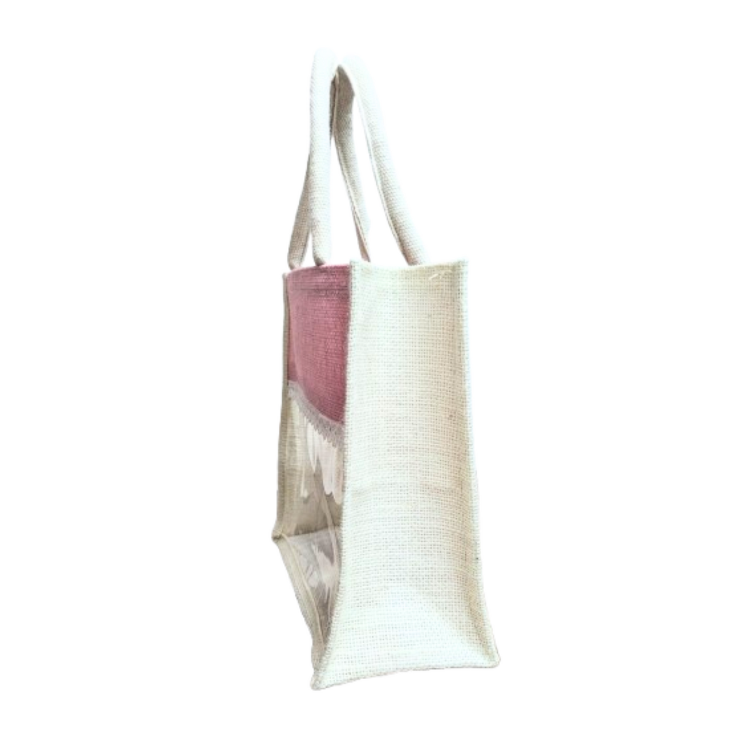 Handmakers Pink Transparent Jute bag 10x10x5 Inch Pack of 50
