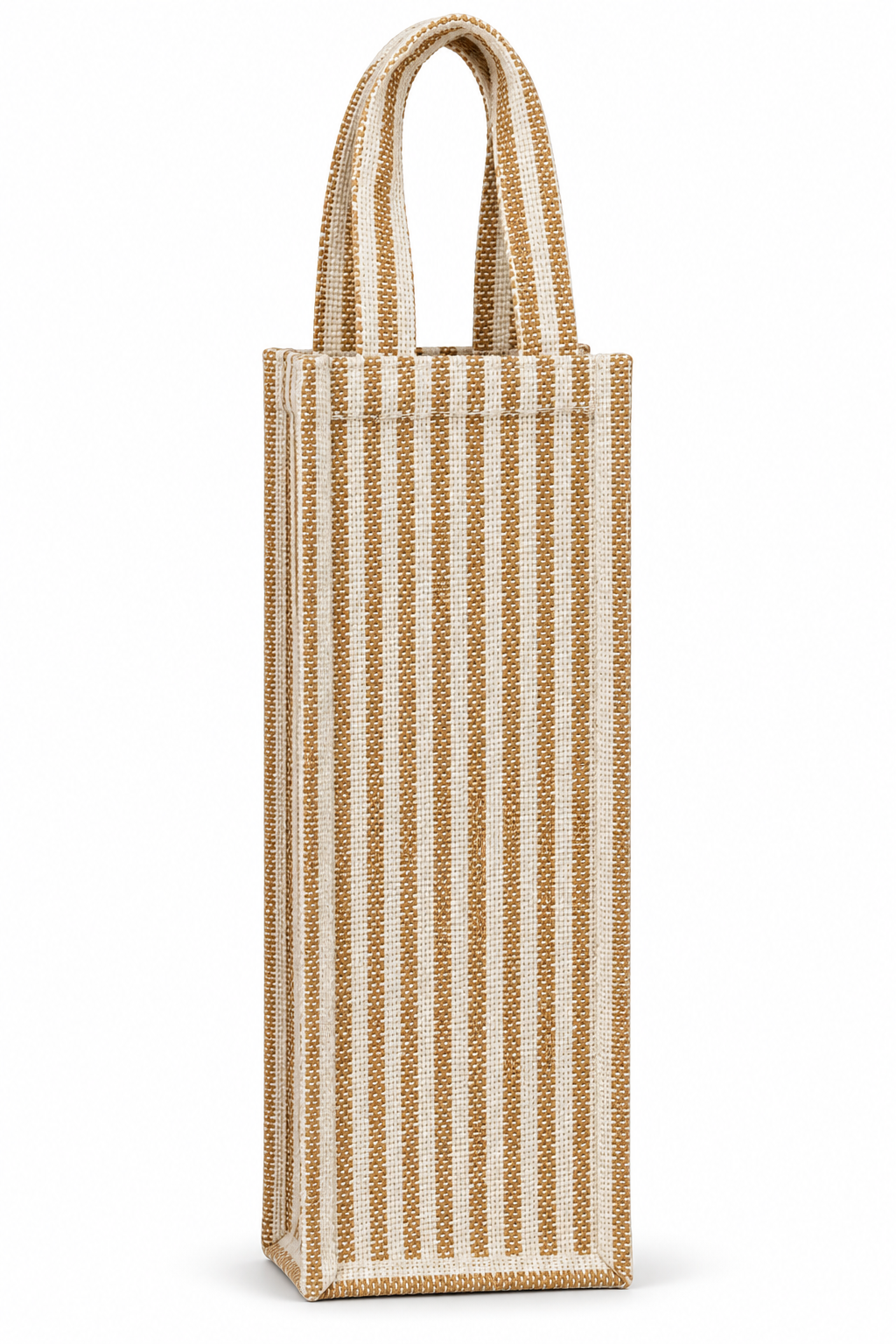 Handmakers Brown & Cream Striped Jute Bottle Bag with Handles | Reusable Wine & Gift Bottle Bag