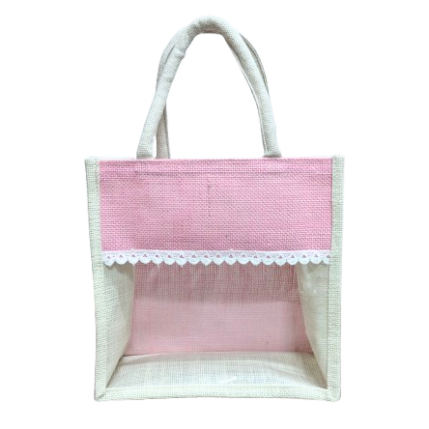 Handmakers Pink Transparent Jute bag 10x10x5 Inch Pack of 50