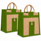 Natural Jute Cloth Handbag With Green and Beige ( Set of 2)