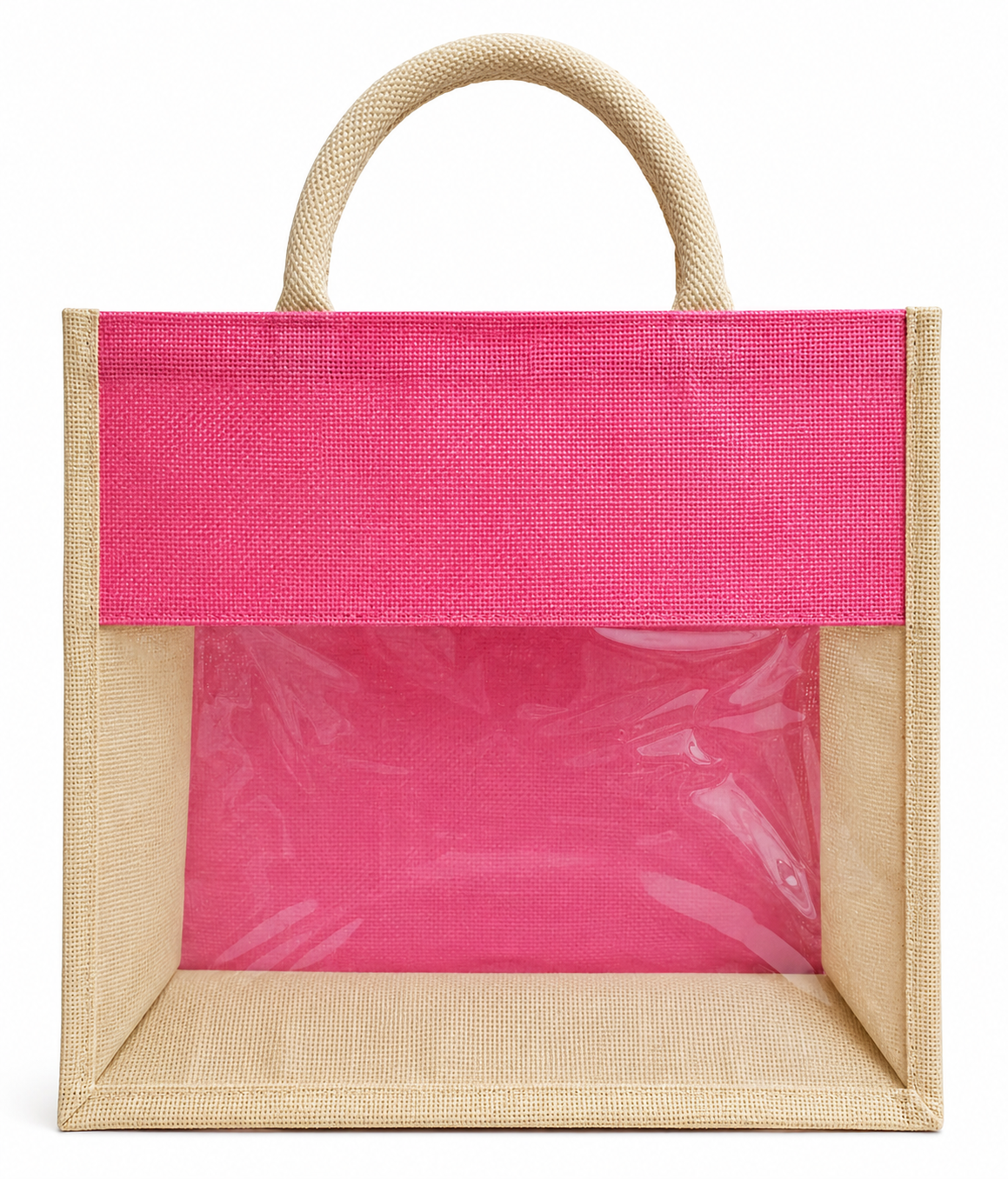 Handmakers Customize Transparent Jute Bags Pink & White 14x12x5 Inch