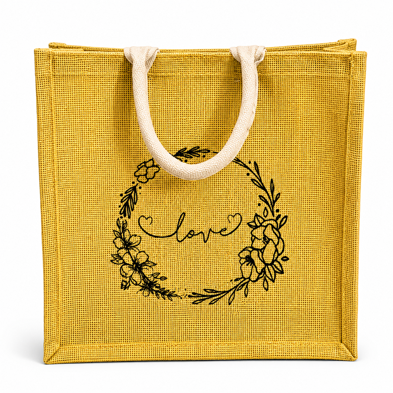 Handmakers Pack of 10 Multicolored Transparent Jute Bag with Love Printed ,Large Size Jute Gift bag for return gift 13x12x6 inch