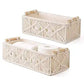 Handmakers Macramé Storage Basket with Wooden Handles – Boho Cotton-Lined Hamper Tray Set of 2 | Handmade Off-White Organizer Basket for Gifting, Bedroom, Living Room, Parties & Events