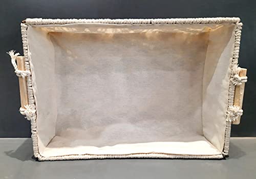 Handmakers Macramé Cotton Tray Basket with Side Handles – Rectangular Off-White Storage & Gift Hamper Basket (10 x 14.5 x 4.3 Inch) | Handmade Organizer for Shelf, Fruits, Gifting & Home Décor