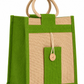 Natural Jute Cloth Handbag With Green and Beige ( Set of 2)
