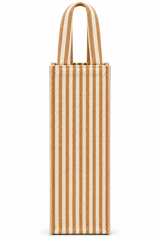 Handmakers Brown & Cream Striped Jute Bottle Bag with Handles | Reusable Wine & Gift Bottle Bag