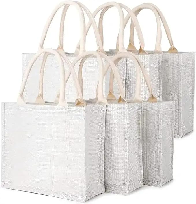Handmakers White Plain Jute Bags for Return Gifts 12x15x5 inch (Pack of 50)