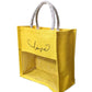 Handmakers Natural Yellow Transparent Jute Bags with Love Print Pack of 50 (12x12x5 inch )