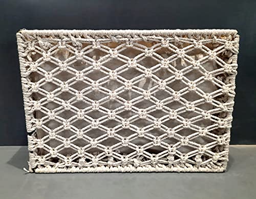 Handmakers Macramé Cotton Tray Basket with Side Handles – Rectangular Off-White Storage & Gift Hamper Basket (10 x 14.5 x 4.3 Inch) | Handmade Organizer for Shelf, Fruits, Gifting & Home Décor