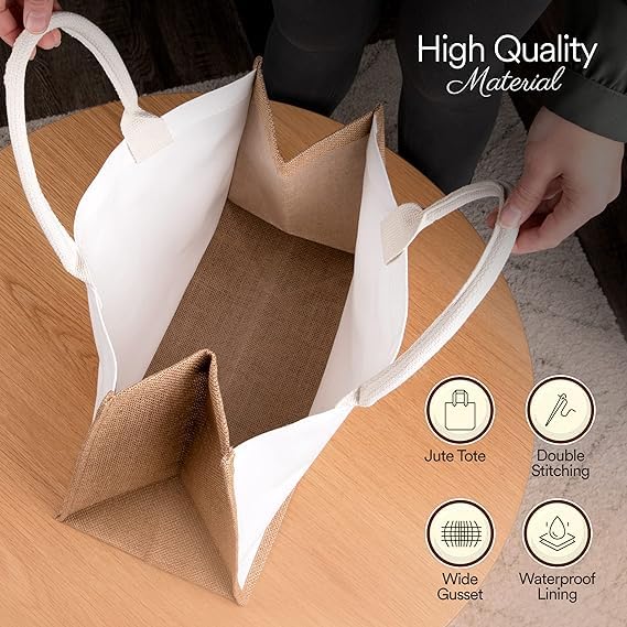 Handmakers Plain White & Beige Jute Bags for Return Gifts (13x11x5 inch ) Pack of 50