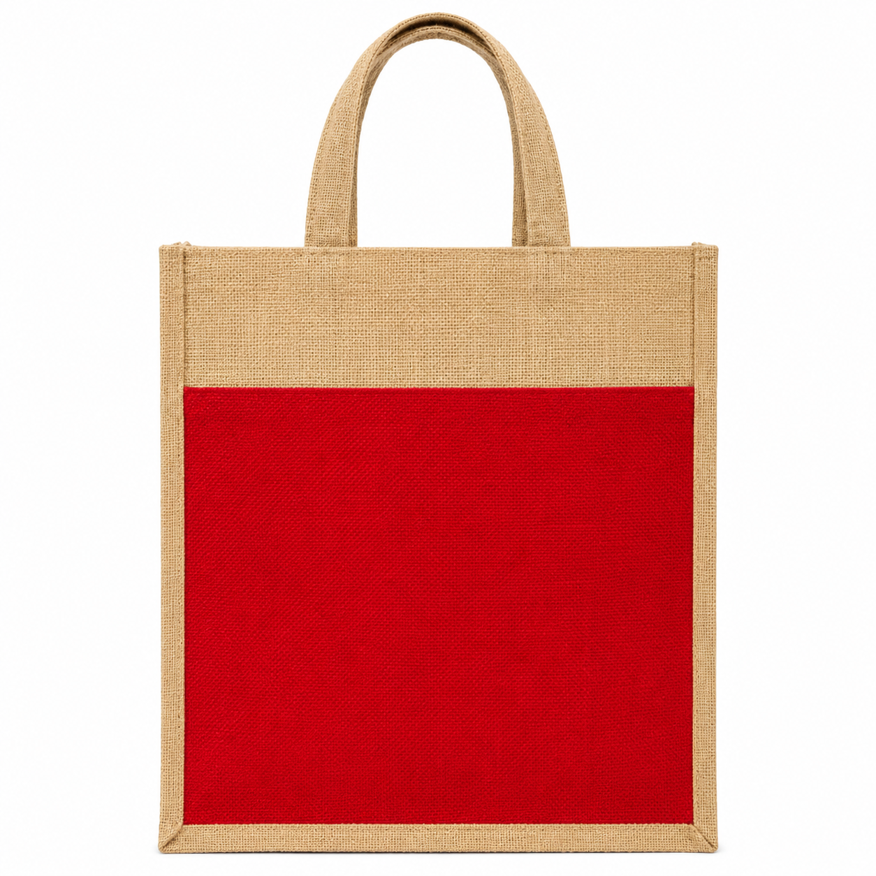 Handmakers Red & Natural Jute Shopping Bag | Eco-Friendly Reusable Jute Tote Bag with Handles | Stylish Gift, Shopping & Return Gift Bag