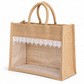 Natural Jute Gift Bag with Transparent Window & White Lace | Eco-Friendly Wedding Return Gift & Hamper Bag