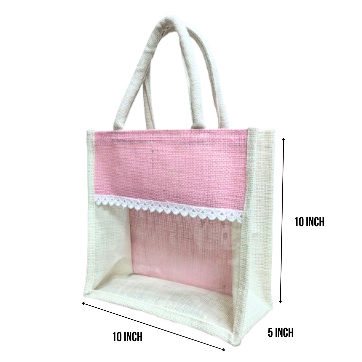 Handmakers Pink Transparent Jute bag 10x10x5 Inch Pack of 50
