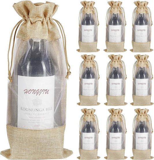 Handmakers Natural Jute Wine Bottle Bags for 750 Ml Bottles | Jute Transparent Bottle Bags