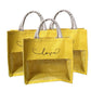 Handmakers Natural Yellow Transparent Jute Bags with Love Print Pack of 50 (12x12x5 inch )