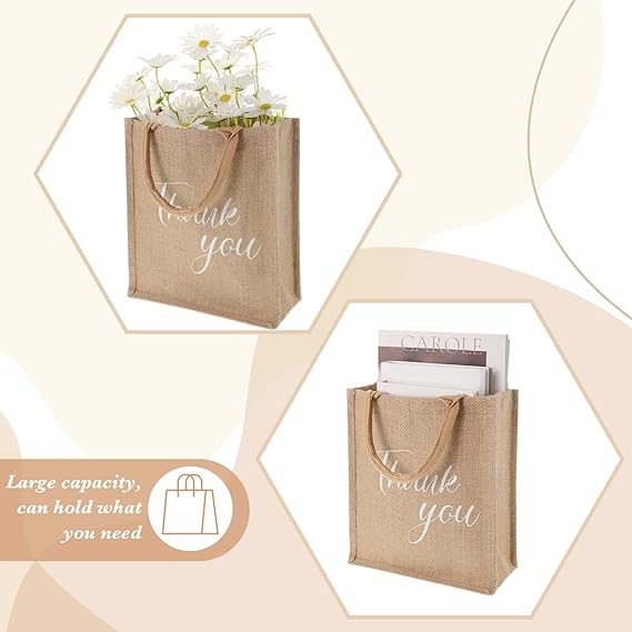 Express Gratitude with Style: 10 Pcs Thank You Gift Bags Jute Tote Bag