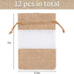 12 Pack Burlap Drawstring Gift Bags with Organza Window - Perfect for Wedding, Baby Shower, and Party Favors (5x7 Inches)