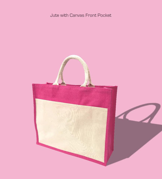 handmakers natural magenta jute bag with white pocket 12"X15" pack of 12