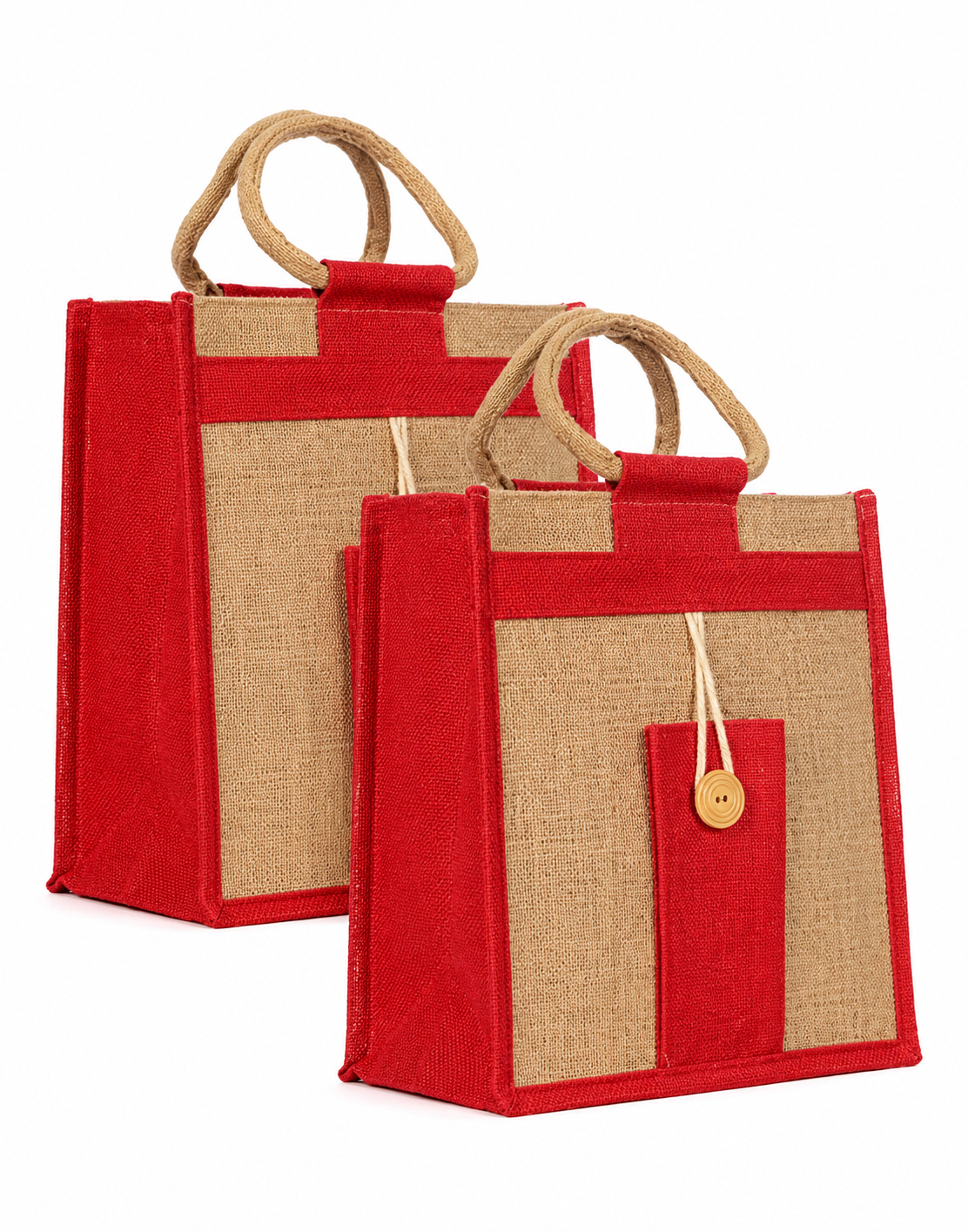 Natural Jute Cloth Handbag With Red and Beige ( Set of 2)