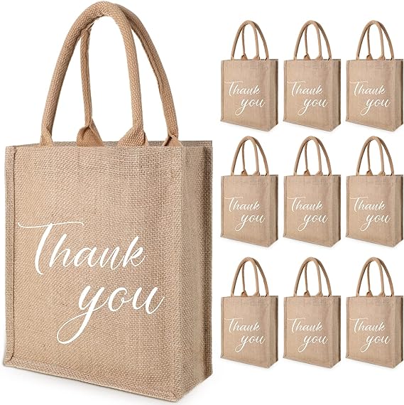 Express Gratitude with Style: 10 Pcs Thank You Gift Bags Jute Tote Bag