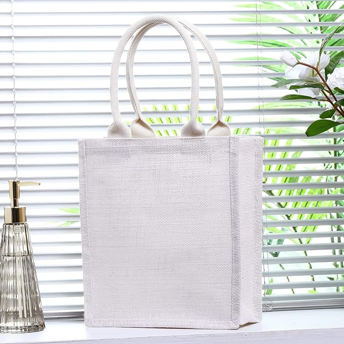10 Pcs White Burlap Gift Bags with Handles for Bridesmaids, Weddings, Welcome Bags, and More