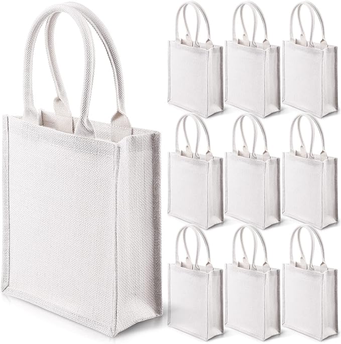 10 Pcs White Burlap Gift Bags with Handles for Bridesmaids, Weddings, Welcome Bags, and More