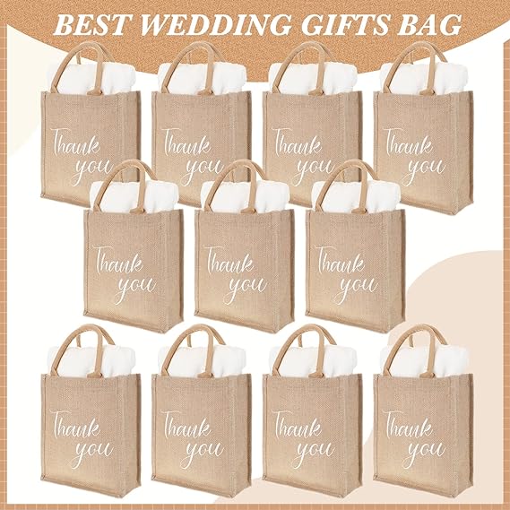 Express Gratitude with Style: 10 Pcs Thank You Gift Bags Jute Tote Bag