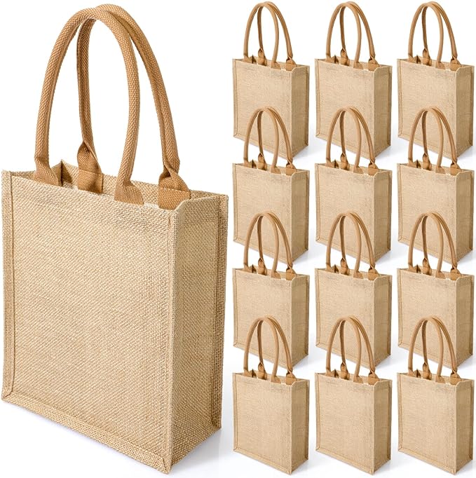10 Pack Burlap Gift Bags with Handles: 11"X9.4"X3.9" Versatile Totes for Weddings, Favors, and Everyday Use