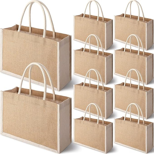 10 Pack Small Burlap Jute Tote Bags for Gifts, Favors, and More