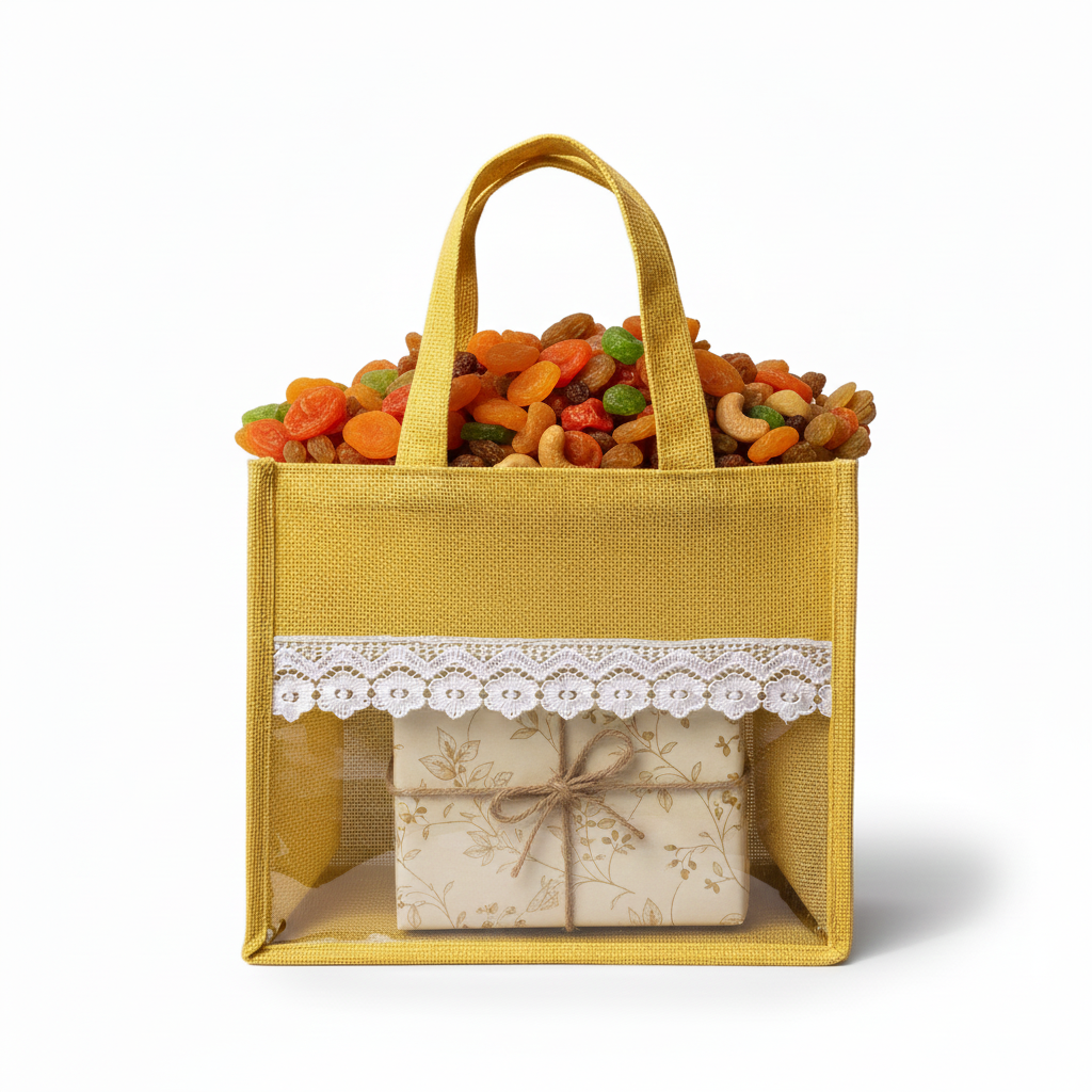 Yellow Transparent jute bags for haldi