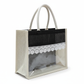 Handmakers Transparent Jute Gift Bag with Lace Trim, Natural and Black, set of 50, 12 * 10 * 5 inch