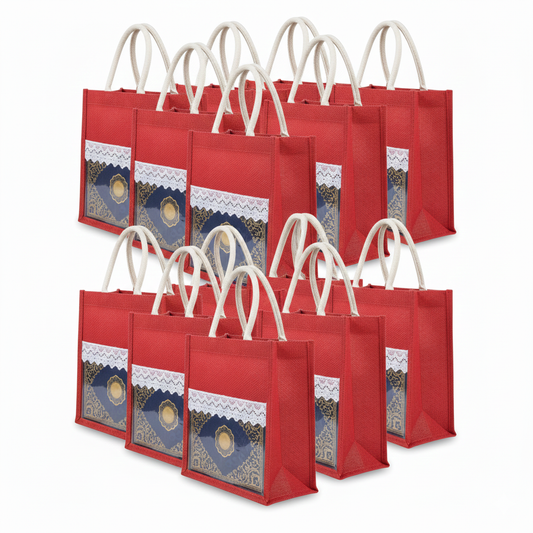Handmakers Red Transparent Jute Bag with White Less 12x10x5 Inch Pack of 50