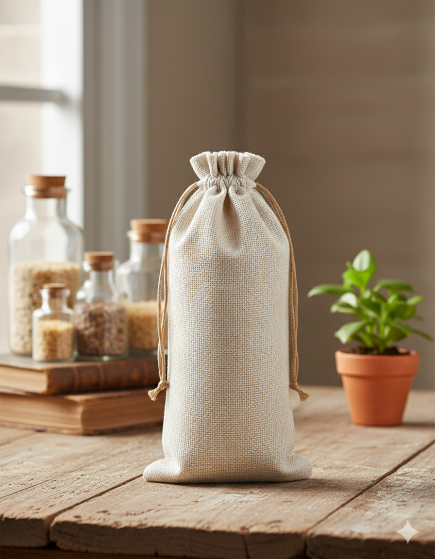 Handmakers Natural Jute Wine Bottle Bag with White Color