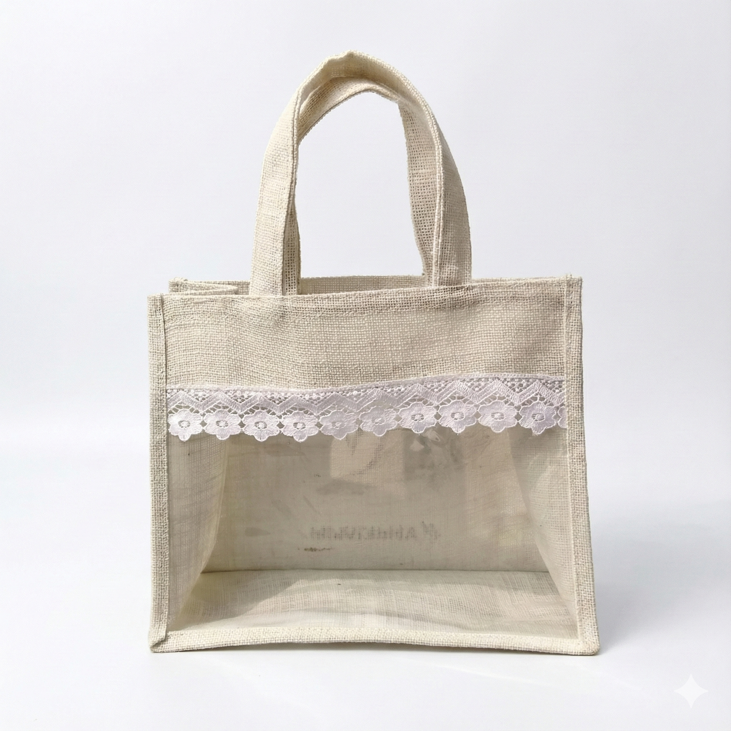 Handmakers Natural White Transparent Jute Bag with Less 12x10x5 inch ( pack of 50)