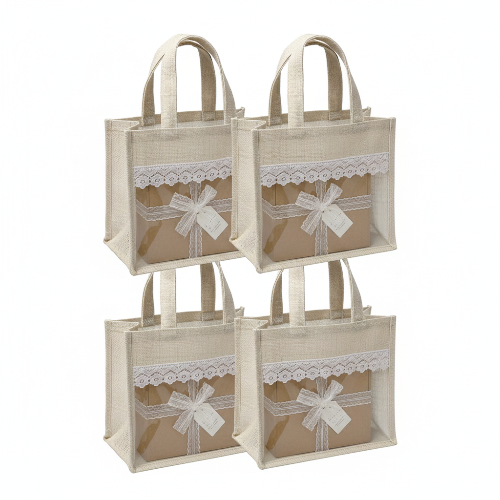 Handmakers Natural White Transparent Jute Bag with Less 12x10x5 inch ( pack of 50)