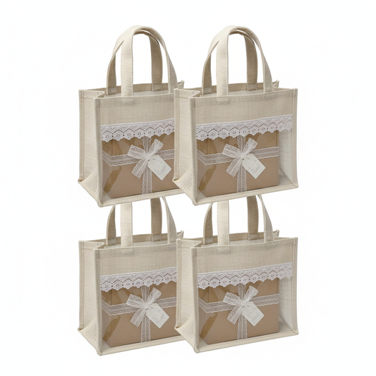 Handmakers Natural White Transparent Jute Bag with Less 12x10x5 inch ( pack of 50)