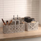 Handmakers Macramé Rectangular Storage Boxes with Handles – Set of 2 Grey | Handmade Cotton Rope Organizer Baskets for Shelves, Bedroom, Living Room, Nursery & Home Décor