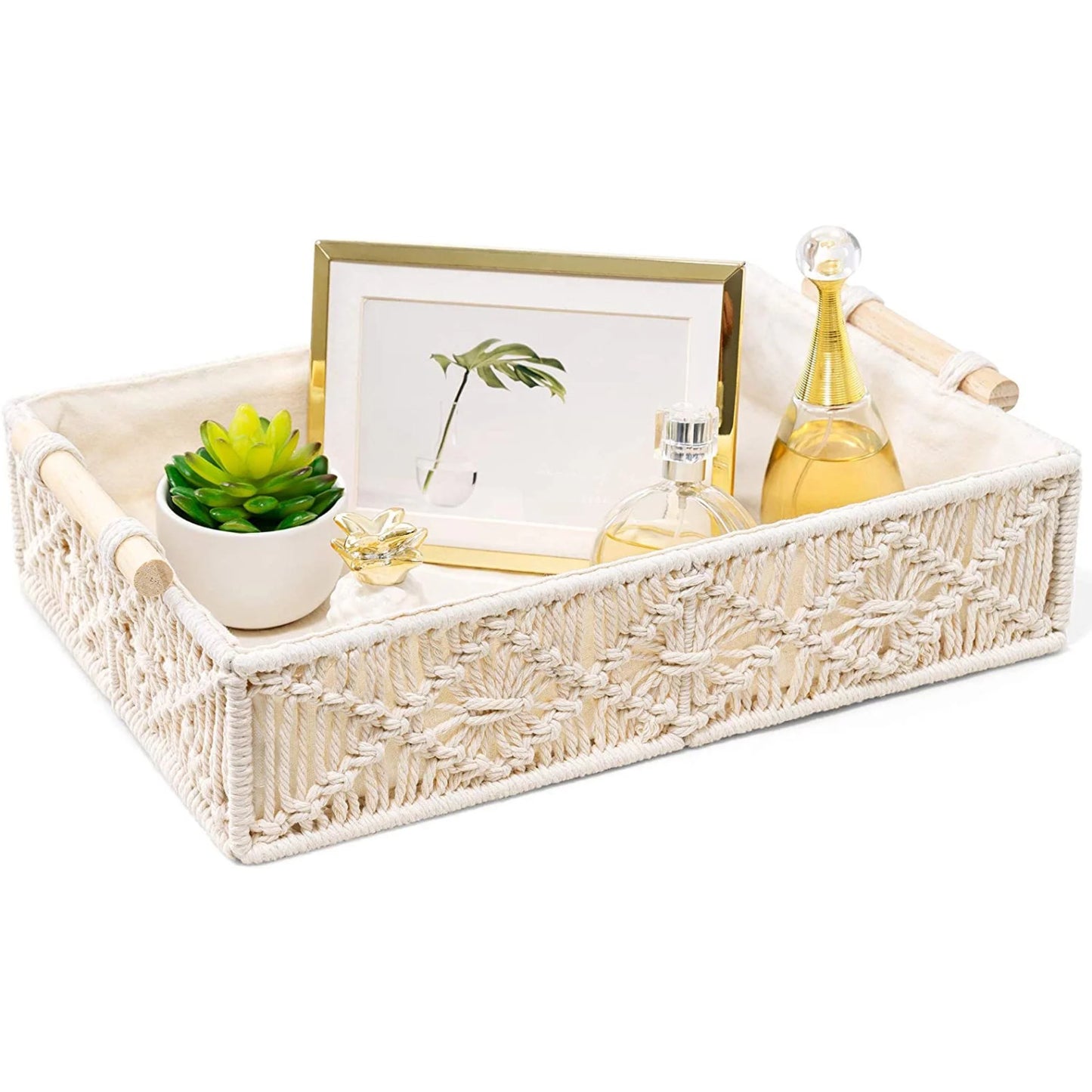 Handmakers Luxurious Macramé Hamper Basket Tray with Handles | Handmade Cotton Rope Storage & Gift Basket | Elegant Home Décor Organizer