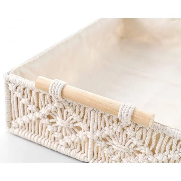Handmakers Luxurious Macramé Hamper Basket Tray with Handles | Handmade Cotton Rope Storage & Gift Basket | Elegant Home Décor Organizer