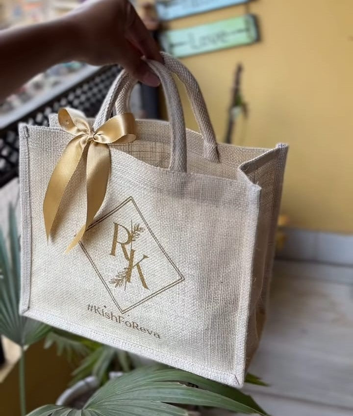 Handmakers Natural Plain Jute Gift Bags White 12x12x5 inch ( Pack of 50)