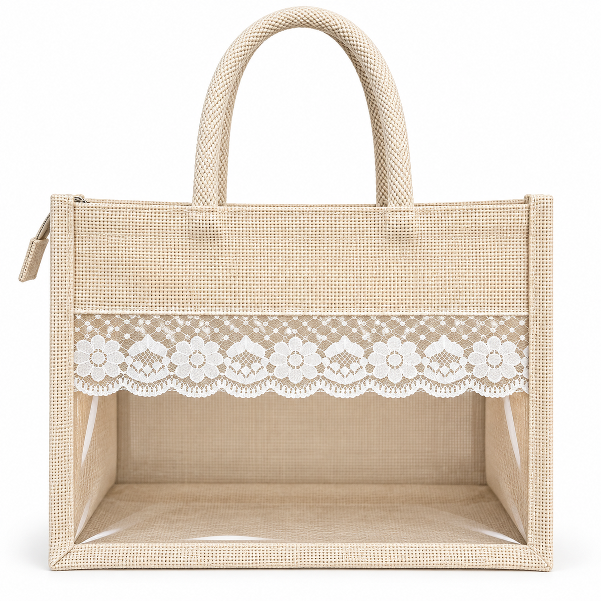 White Jute Gift Bag with Window & Lace | Handmakers