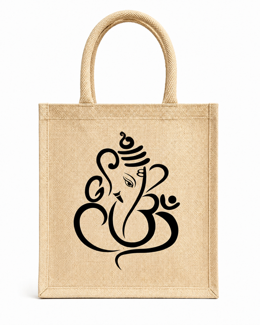 Handmakers Diwali Return Gift Ganesh Jute Bags 8X8X5 Inch