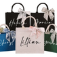 Personalized Bridesmaid Jute Tote with Name Scarf – Custom Beach Bag for Wedding & Bachelorette Gifts Pack of 50