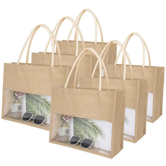 Pack of 6 Reusable Transparent Jute Wedding Gift Bags