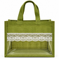 Handmakers Olive Green Jute Tote Bag with Transparent Window & Lace | Eco-Friendly Gift & Shopping Bag