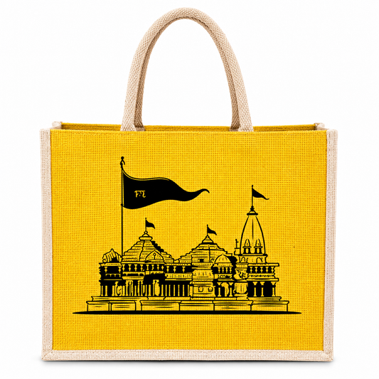 Ram Mandir Jute Shopping Bag by Handmakers – Pack of 1, Eco Carry Tote